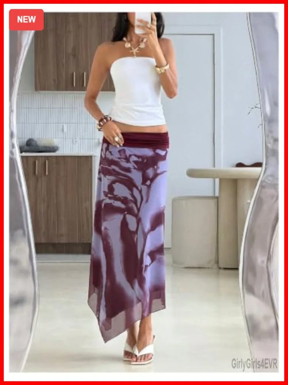 Floerns Mesh Asymmetrical Low Rise A Line Maxi Skirt